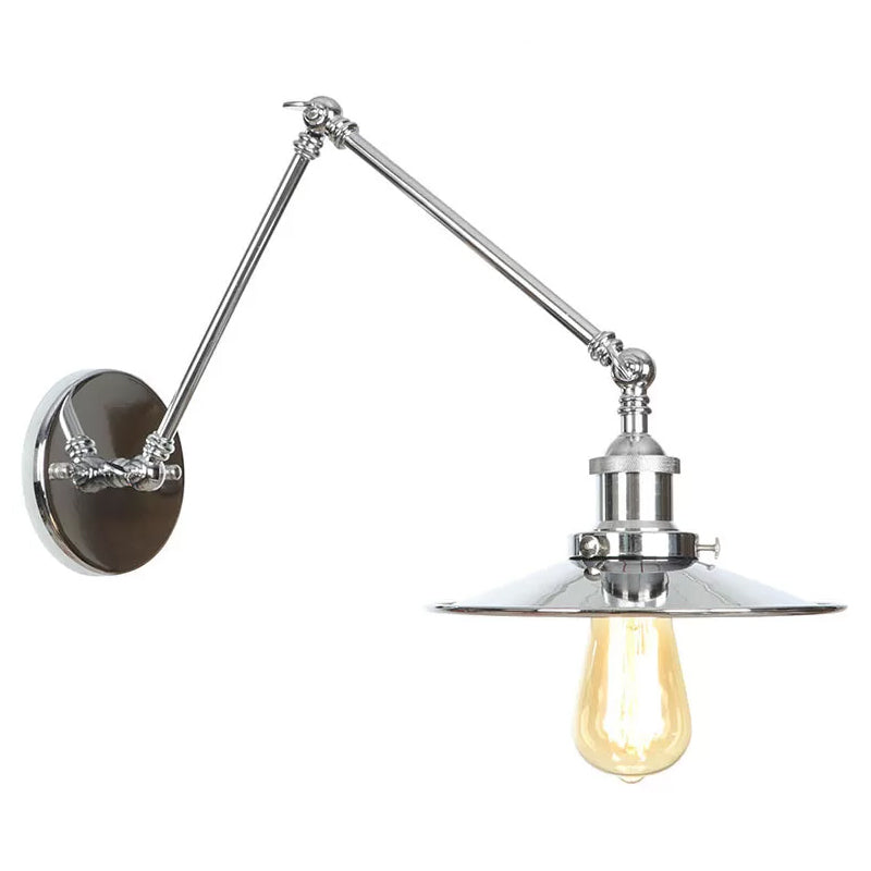 Sikunuo | Saucer/Cone/Horn Nightstand Reading Wall Lamp Factory Metal Single 6"/8" W Chrome Wall-Mounted Light Fixture with Rotatable Arm