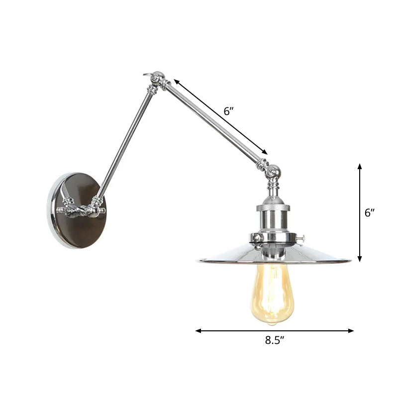 Sikunuo | Saucer/Cone/Horn Nightstand Reading Wall Lamp Factory Metal Single 6"/8" W Chrome Wall-Mounted Light Fixture with Rotatable Arm