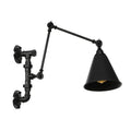 Sikunuo | Cone/Flared Living Room Wall Lamp Industrial Iron 1-Light Black Rotatable Wall Lighting with Water Pipe Mount