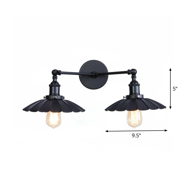 Sikunuo | 2 Lights Wall Mounted Lamp Retro Cone/Shell Pivot Shade Metal Wall Light in Black for Bathroom