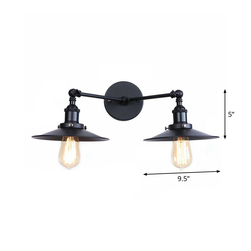 Sikunuo | 2 Lights Wall Mounted Lamp Retro Cone/Shell Pivot Shade Metal Wall Light in Black for Bathroom