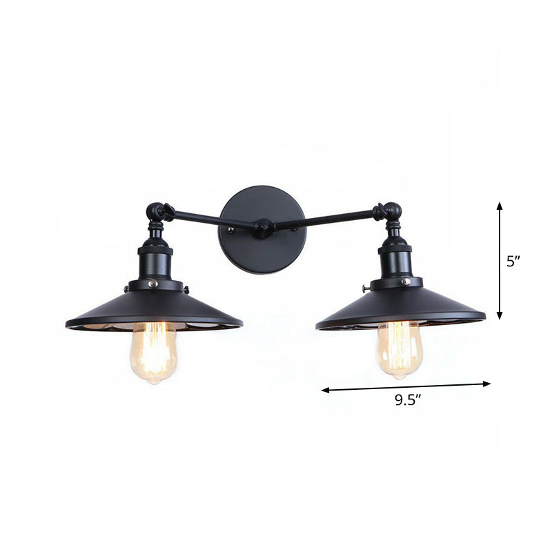 Sikunuo | 2 Lights Wall Mounted Lamp Retro Cone/Shell Pivot Shade Metal Wall Light in Black for Bathroom
