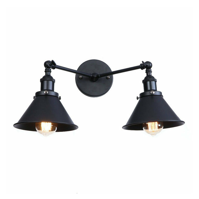 Sikunuo | 2 Lights Wall Mounted Lamp Retro Cone/Shell Pivot Shade Metal Wall Light in Black for Bathroom