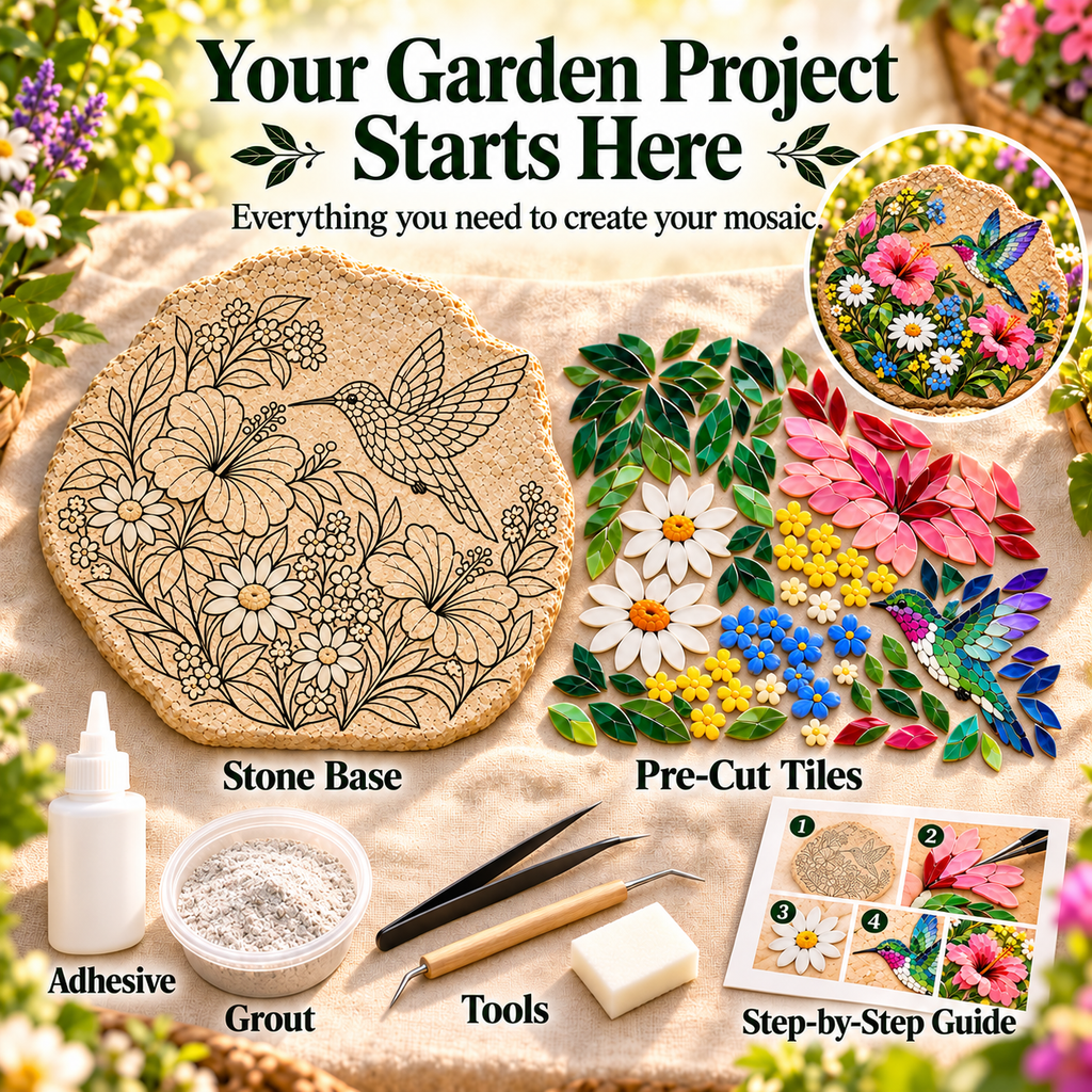 Beginner-Friendly Hummingbird & Wildflower Mosaic DIY Kit