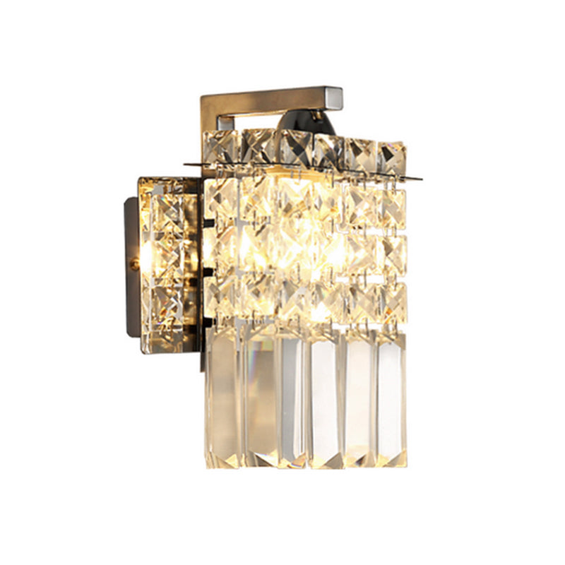 Sikunuo | Rectangular wall lamp crystal block wall sconce in chrome with crystal rod draping