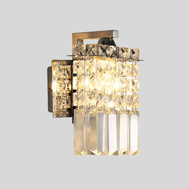 Sikunuo | Rectangular wall lamp crystal block wall sconce in chrome with crystal rod draping