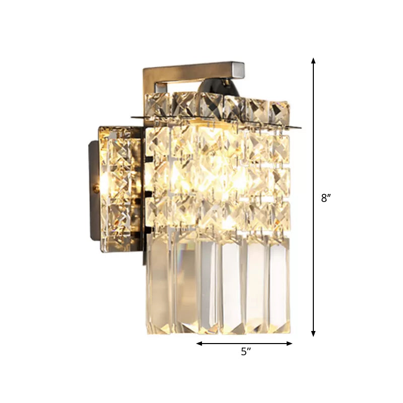 Sikunuo | Rectangular wall lamp crystal block wall sconce in chrome with crystal rod draping