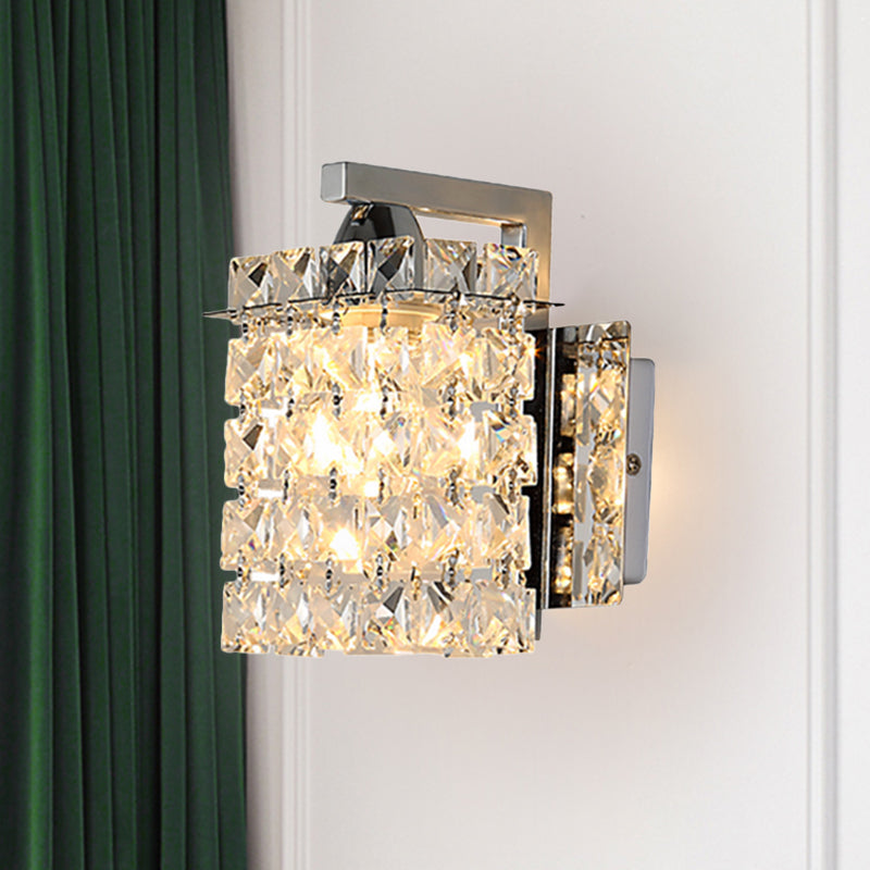 Sikunuo | Rectangular wall lamp crystal block wall sconce in chrome with crystal rod draping