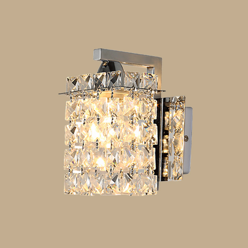 Sikunuo | Rectangular wall lamp crystal block wall sconce in chrome with crystal rod draping