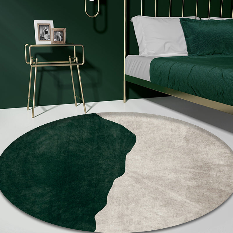 Sikunuo | Nostalgic Green Modern Carpet Polyester Color Block Area Rug Non-Slip Pet-Friendly Washable Rug for Room