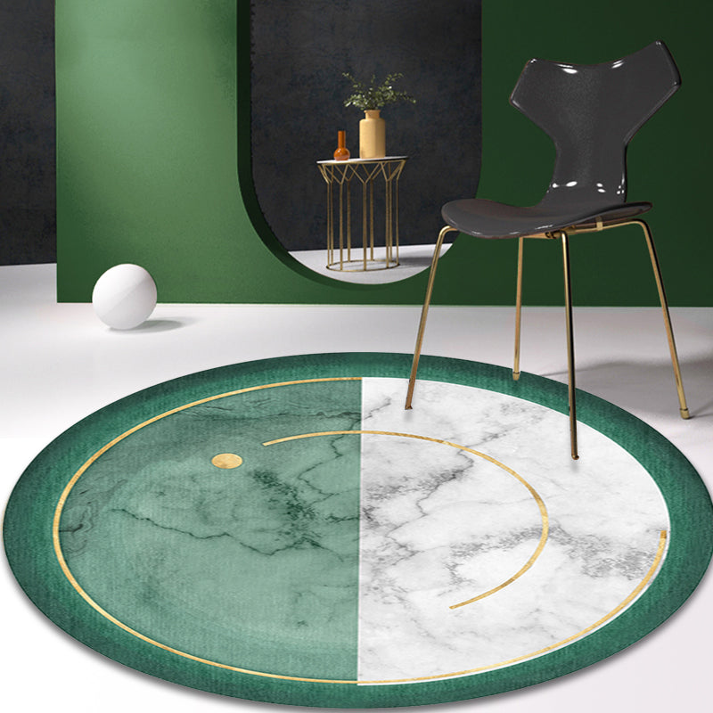 Sikunuo | Nostalgic Green Modern Carpet Polyester Color Block Area Rug Non-Slip Pet-Friendly Washable Rug for Room