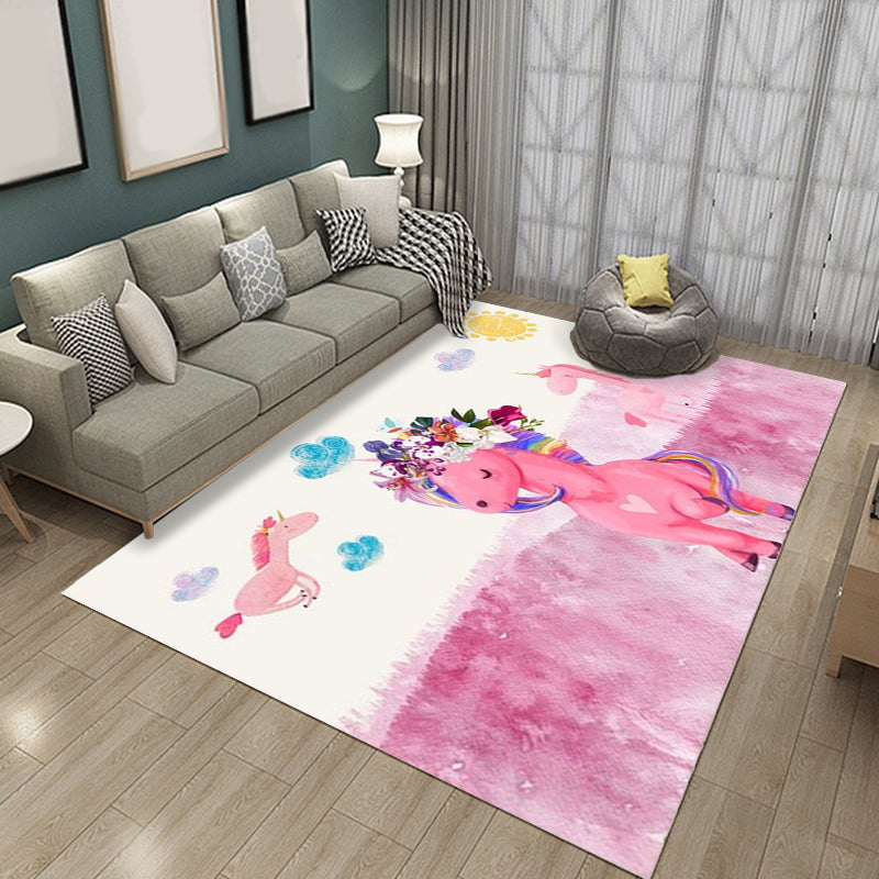 Sikunuo | Dreamy Fairy-Tale Area Rug Pastel Color Cartoon Carpet Polypropylene Stain-Resistant Carpet for Kids Room