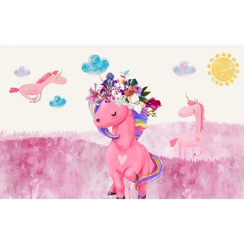 Sikunuo | Dreamy Fairy-Tale Area Rug Pastel Color Cartoon Carpet Polypropylene Stain-Resistant Carpet for Kids Room