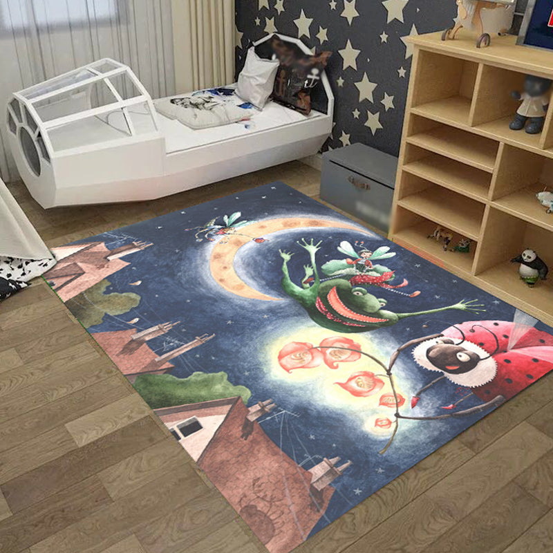 Sikunuo | Cool Kids Rug Dark Color Fantasy World Area Rug Non-Slip Backing Washable Rug for Kids Room