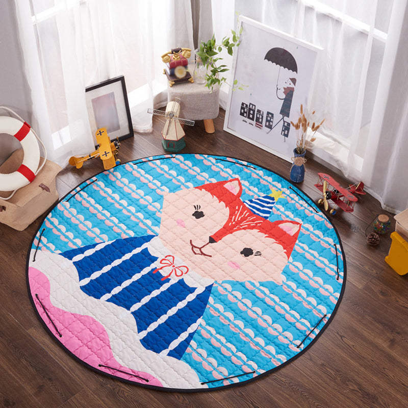 Sikunuo | Children’s Animal Play Rug Multicolored Cotton Rug Stain Resistant Pet Friendly Rug for Children's Room