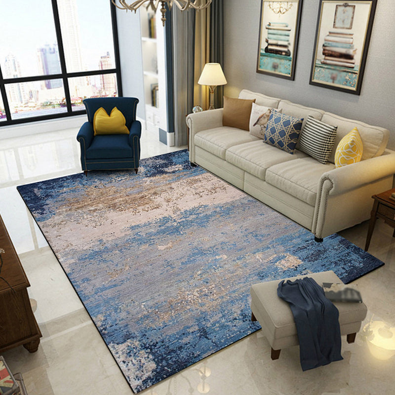 Sikunuo | Modern abstract rug Blue Polyester Machine washable Non-slip back Pet-friendly rug for indoors