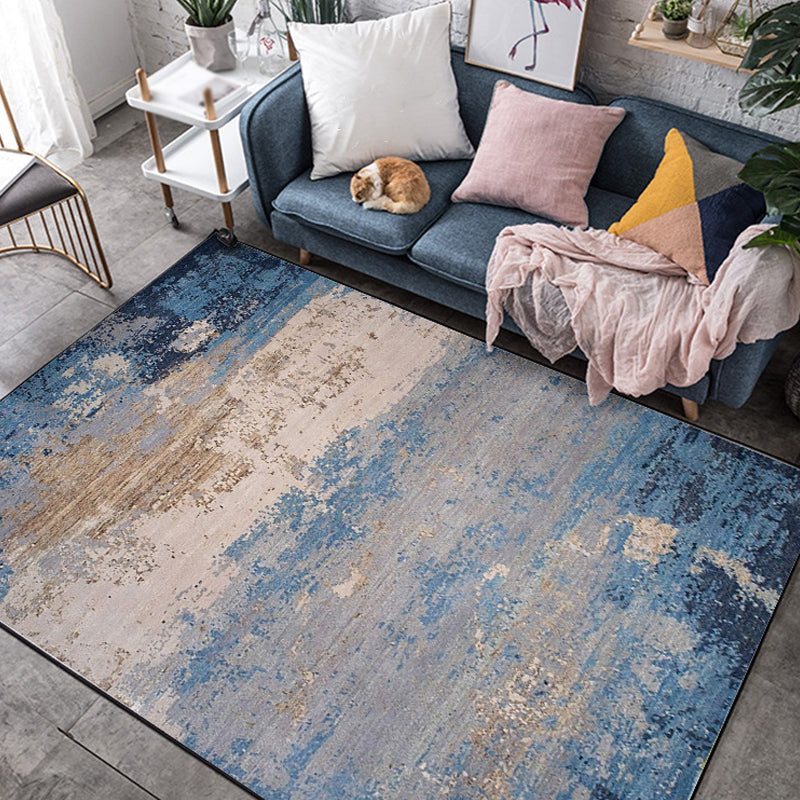Sikunuo | Modern abstract rug Blue Polyester Machine washable Non-slip back Pet-friendly rug for indoors