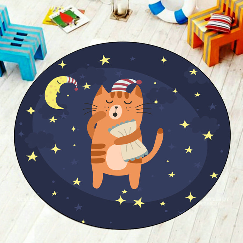 Sikunuo | Multi-Colored Children's Room Rug Cartoon Starry Sky Animal Carpet Polypropylene Non-Slip Indoor Rug