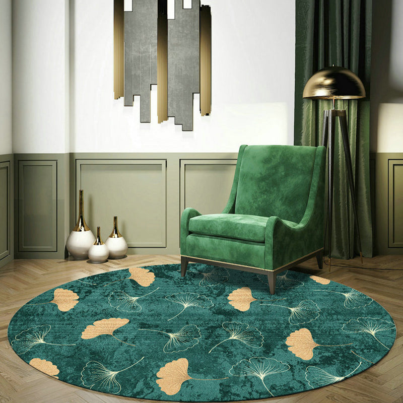 Sikunuo | Green Tropical Carpet Polyester Ginkgo Leaf Print Carpet Non-Slip Rug Easy Maintenance Carpet for Home