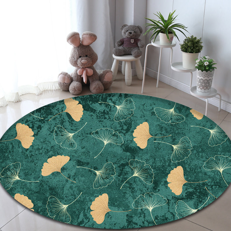Sikunuo | Green Tropical Carpet Polyester Ginkgo Leaf Print Carpet Non-Slip Rug Easy Maintenance Carpet for Home