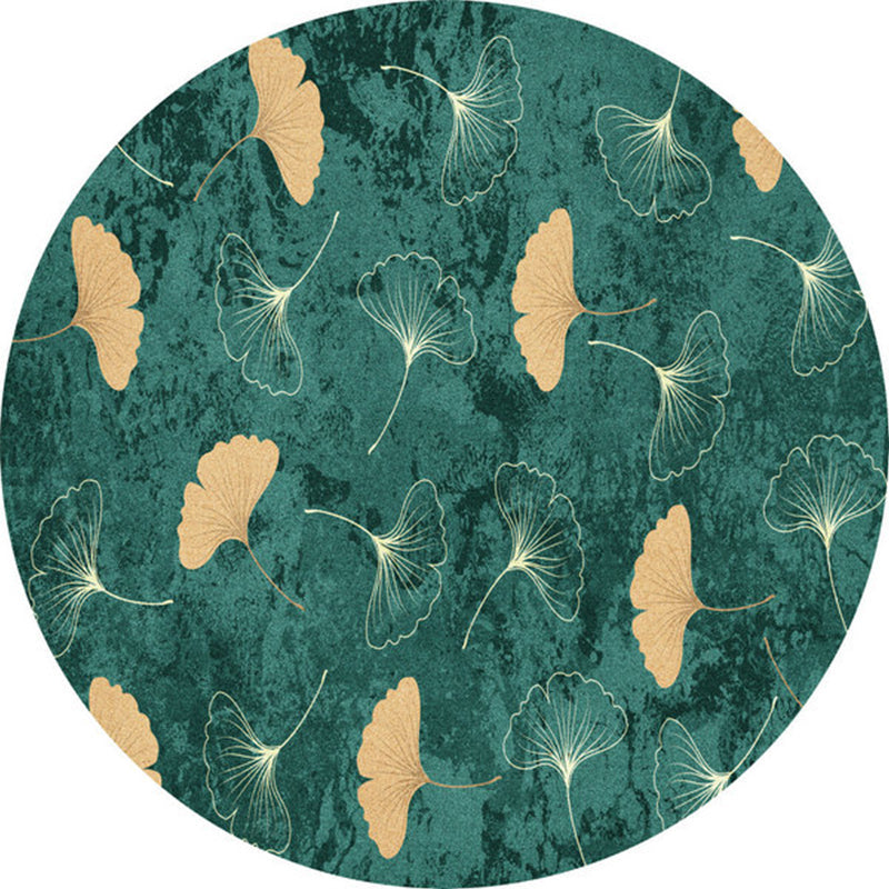 Sikunuo | Green Tropical Carpet Polyester Ginkgo Leaf Print Carpet Non-Slip Rug Easy Maintenance Carpet for Home