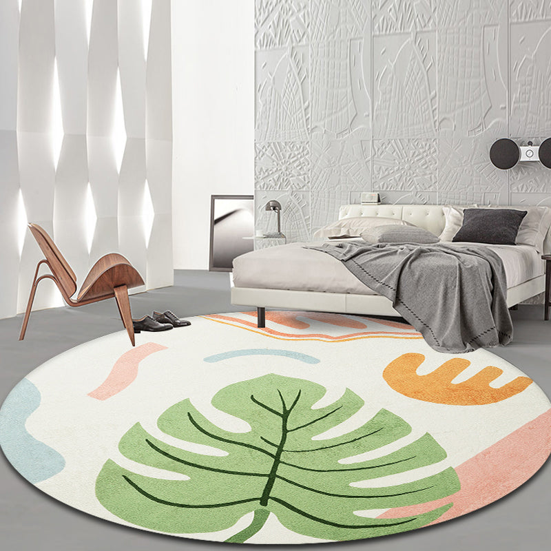 Sikunuo | Green Tropical Area Rug Polyester Botanical Pattern Rug Washable Pet-Friendly Non-Slip Carpet for Study