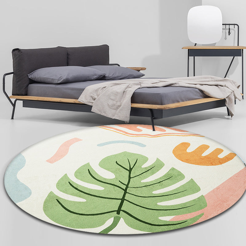 Sikunuo | Green Tropical Area Rug Polyester Botanical Pattern Rug Washable Pet-Friendly Non-Slip Carpet for Study