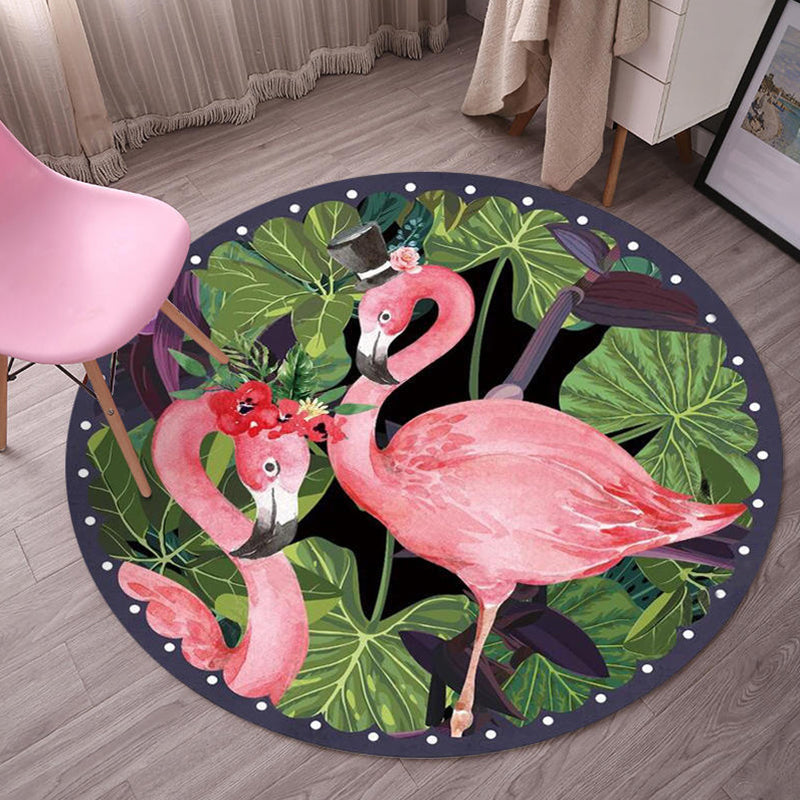 Sikunuo | Multicolor Flamingo Pattern Rug Polyester Tropical Rug Non-Slip Back Machine Washable Rug for Bedroom