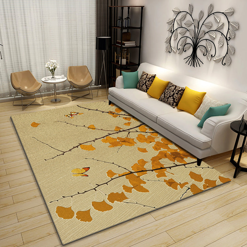 Sikunuo | Classic Multicolored Oriental Carpet Polyester Branch and Bird Pattern Carpet Washable Pet Friendly Non-Slip Rug for the Living Room