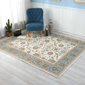 Sikunuo | Beige Vintage Carpet Polyester Flower Pattern Carpet Washable Pet-Friendly Non-Slip Back Carpet for Living Room