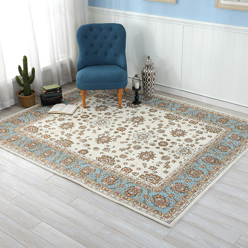 Sikunuo | Beige Vintage Carpet Polyester Flower Pattern Carpet Washable Pet-Friendly Non-Slip Back Carpet for Living Room