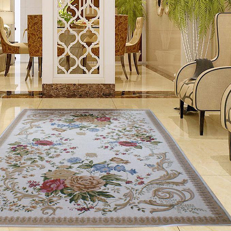 Sikunuo | Traditional Flower Pattern Carpet Khaki Retro Carpet Polyester Washable Pet Friendly Non-Slip Back Area Rug for Living Room