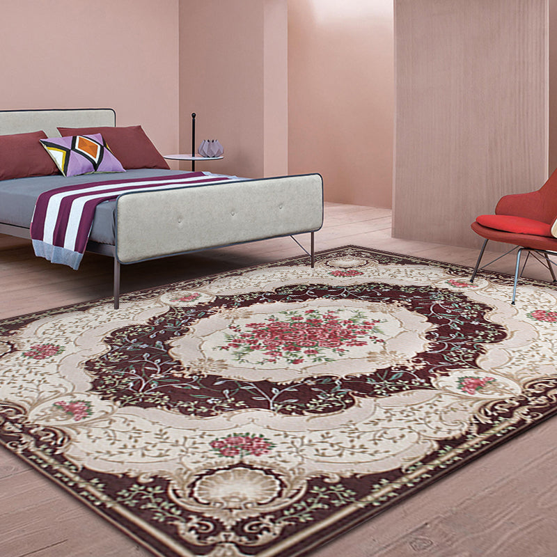 Sikunuo | Blossom Pattern Carpet Polyester Retro Carpet Anti-Slip Carpet Machine Washable Indoor Carpet for Bedroom