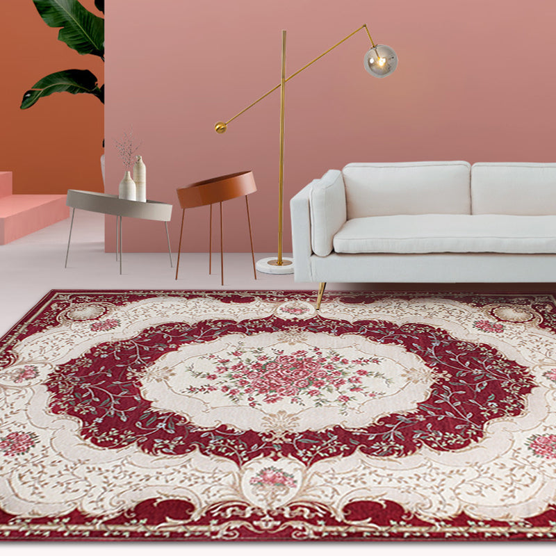 Sikunuo | Blossom Pattern Carpet Polyester Retro Carpet Anti-Slip Carpet Machine Washable Indoor Carpet for Bedroom