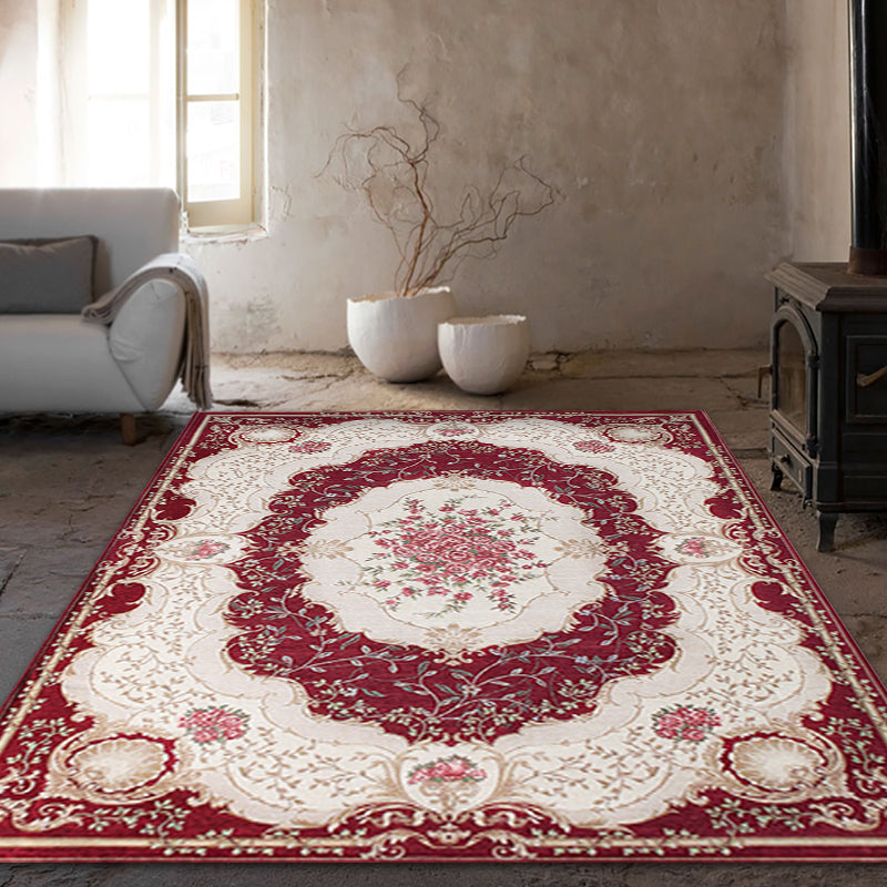 Sikunuo | Blossom Pattern Carpet Polyester Retro Carpet Anti-Slip Carpet Machine Washable Indoor Carpet for Bedroom