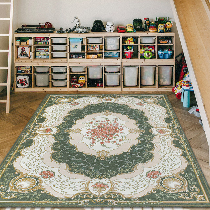 Sikunuo | Blossom Pattern Carpet Polyester Retro Carpet Anti-Slip Carpet Machine Washable Indoor Carpet for Bedroom