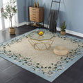 Sikunuo | Blue Living Room Carpet Vintage Leaf Pattern Indoor Carpet Polyester Pet Friendly Washable Non-Slip Back Carpet