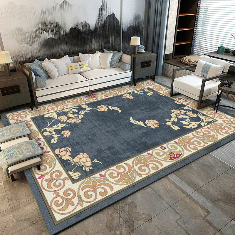 Sikunuo | Traditional floral pattern carpet blue and red retro carpet washable pet friendly non-slip rug for living room
