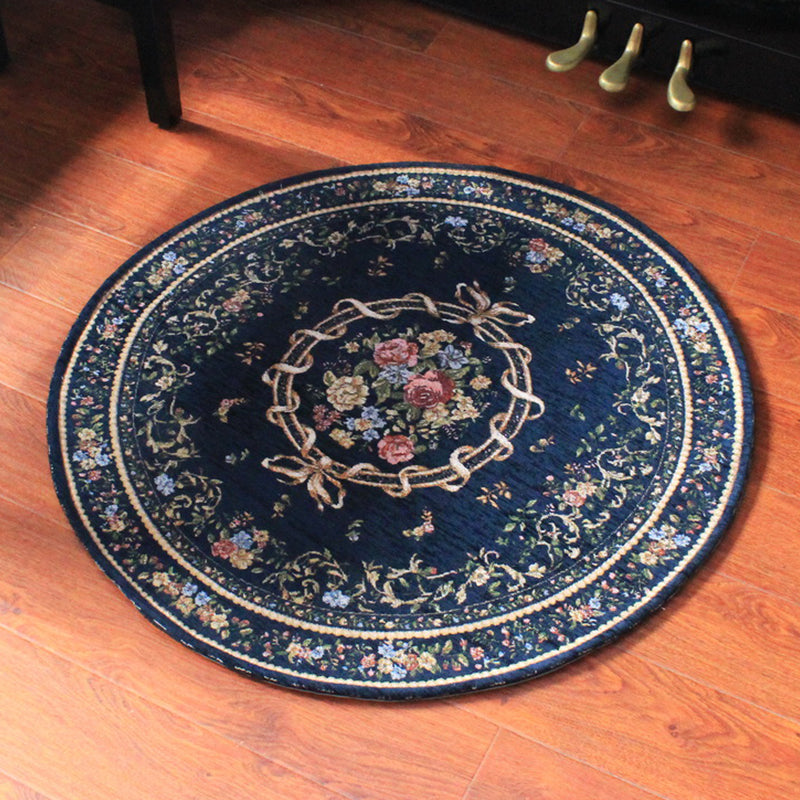 Sikunuo | Red and blue vintage carpet polyester floral pattern carpet washable pet-friendly non-slip backing indoor carpet for study