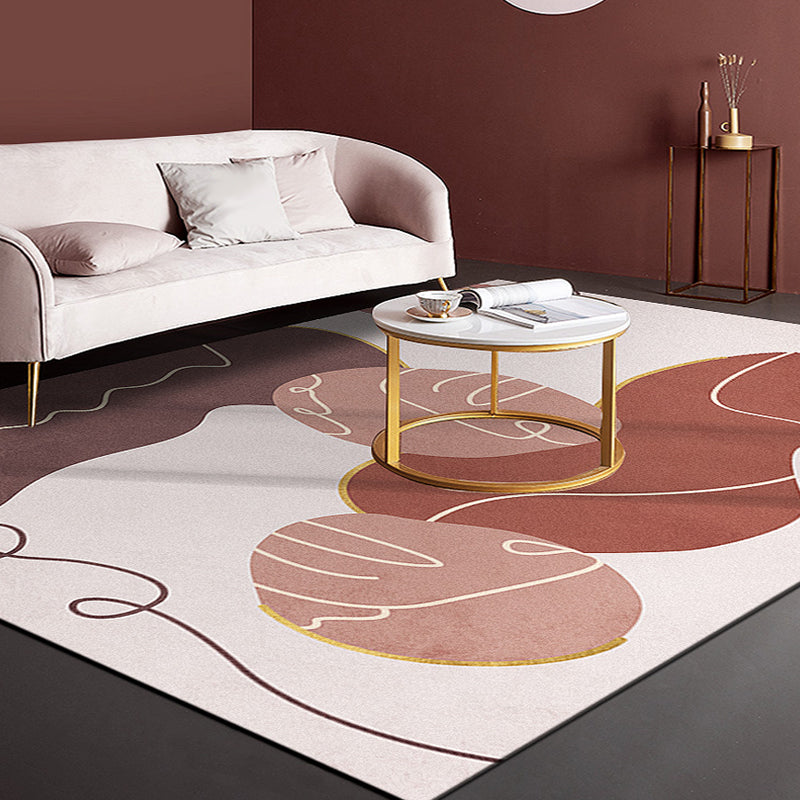 Sikunuo | Minimalist Living Room Rug Multicolor Color Block Rug Polyester Non-Slip Backing Pet Friendly Washable Area Rug