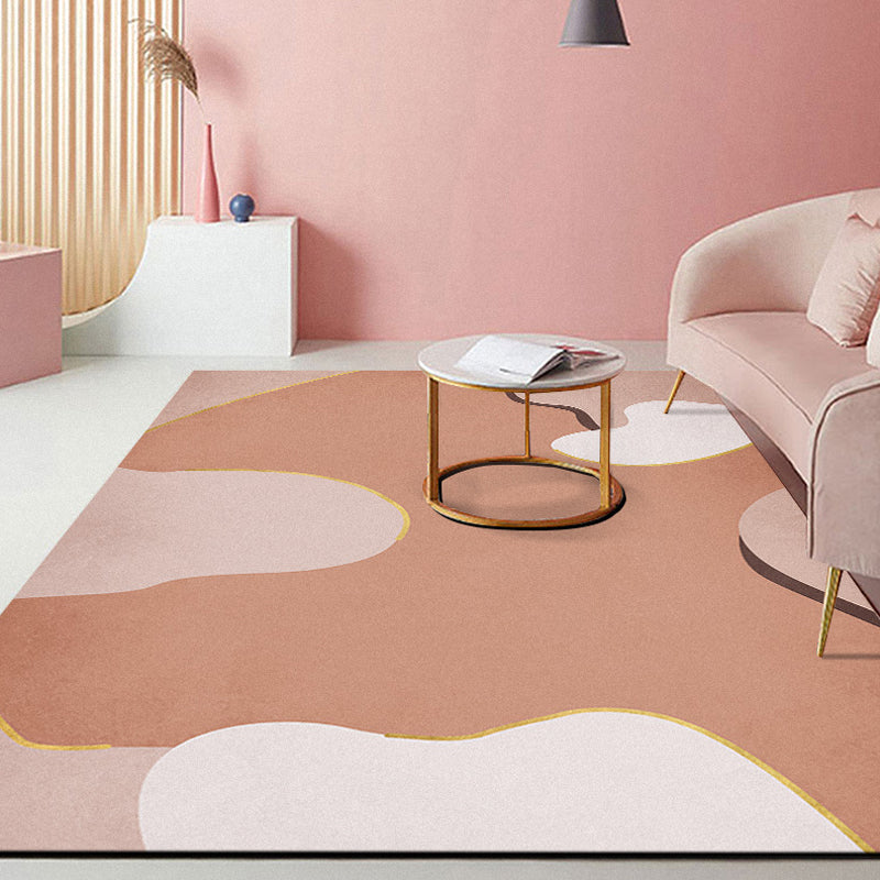 Sikunuo | Minimalist Living Room Rug Multicolor Color Block Rug Polyester Non-Slip Backing Pet Friendly Washable Area Rug