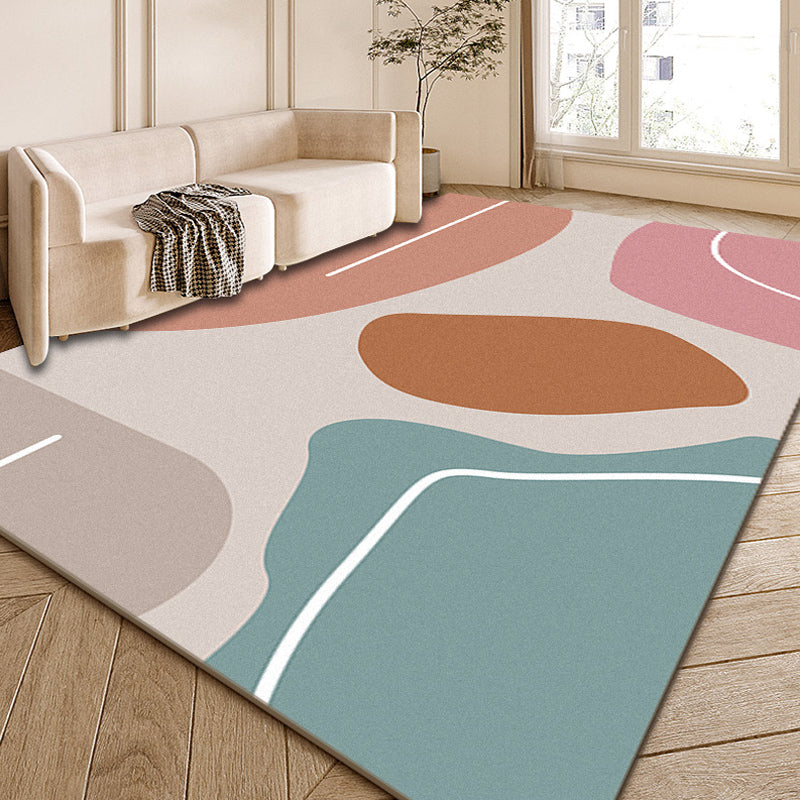 Sikunuo | Multi-Color Modernist Rug Polyester Abstract and Striped Pattern Rug Washable Non-Slip Back Indoor Rug for the Living Room