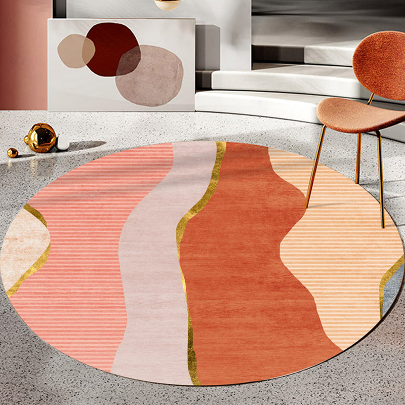 Sikunuo | Indoor Round Rug Multicolor Polyester with Color Block Design Pet-Friendly Novelty Style Rug