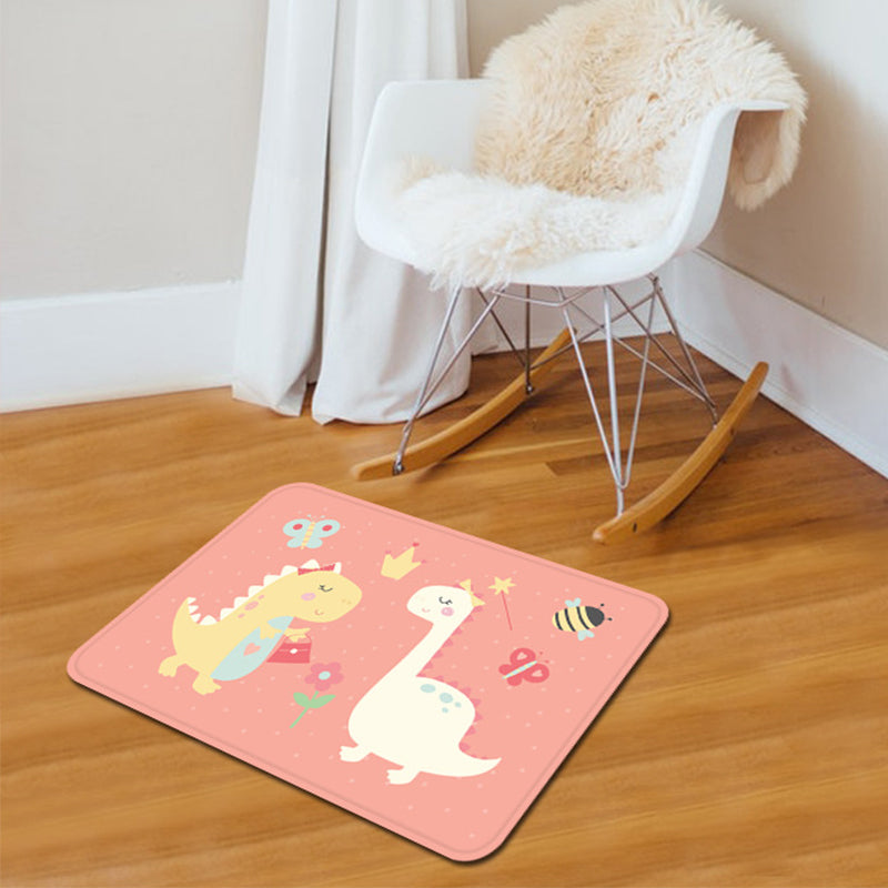 Sikunuo | Beautiful children's rug in pink and white with animal dinosaur butterfly bee pattern rug polyester washable rug for the nursery
