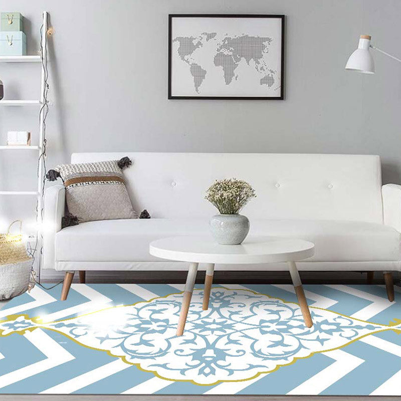 Sikunuo | Blue and white Moroccan carpet polyester medallion pattern carpet pet-friendly washable anti-slip backing carpet for decoration