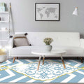 Sikunuo | Blue and white Moroccan carpet polyester medallion pattern carpet pet-friendly washable anti-slip backing carpet for decoration