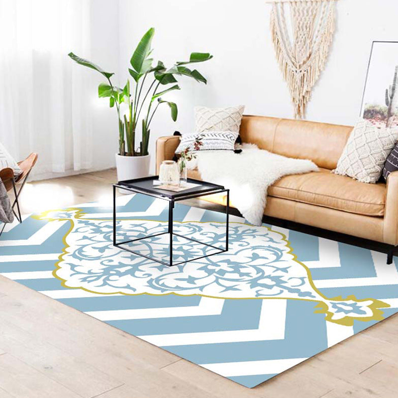 Sikunuo | Blue and white Moroccan carpet polyester medallion pattern carpet pet-friendly washable anti-slip backing carpet for decoration