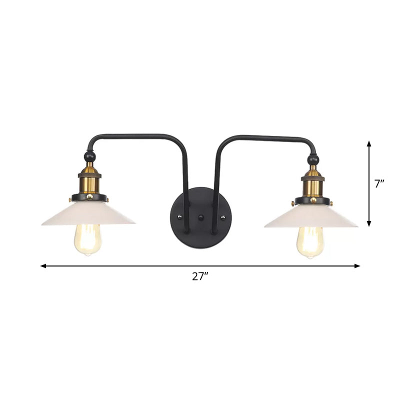 Sikunuo | Industrial conical/wavy/fanned wall lamp glass and metal black 2-bulb wall mounted lamp for indoor use