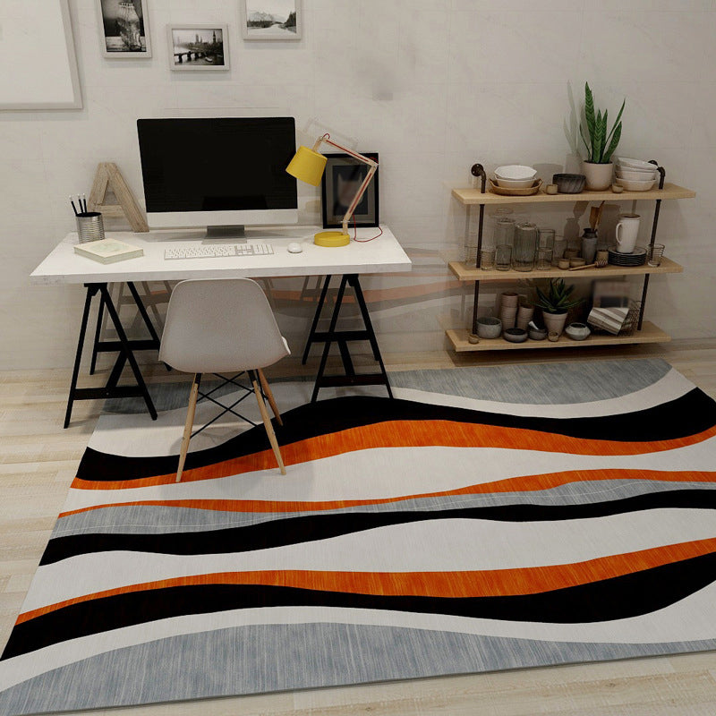 Sikunuo | Novelty Stripe Wave Pattern Rug Colorful Polyester Rug Washable Rug for the Living Room