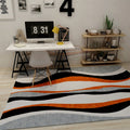 Sikunuo | Novelty Stripe Wave Pattern Rug Colorful Polyester Rug Washable Rug for the Living Room
